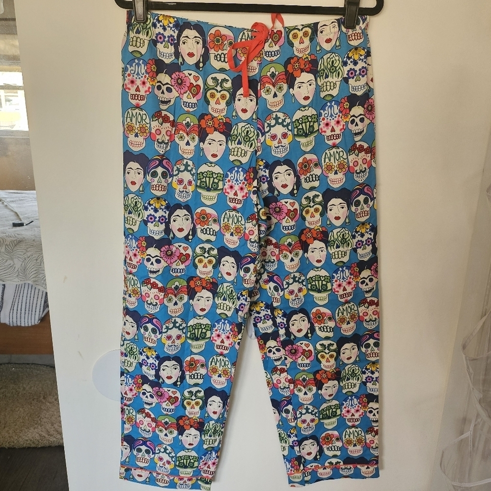 EUC The Cats Pajamas Sugar Skull Frida PJ Pants Women Small Cotton